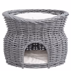 PawHut 2-Tier Elevated Pet Cushion Bed Basket Willow Cat Tree House Condo Kennel - Additional view 8