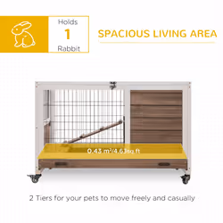 PawHut Wooden Guinea Pig Hutch 2-Floor Design w/ Wheels, Brown