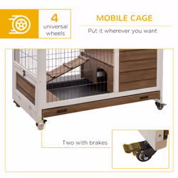 PawHut Wooden Guinea Pig Hutch 2-Floor Design w/ Wheels, Brown - Additional view 4