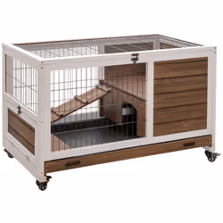 PawHut Wooden Guinea Pig Hutch 2-Floor Design w/ Wheels, Brown - Additional view 8