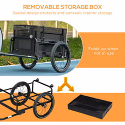 HOMCOM Bicycle Trailer with 65L Foldable Storage Box and Pneumatic Tyres, Black