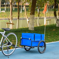 HOMCOM Bicycle Trailer with 65L Foldable Storage Box and Pneumatic Tyres, Blue