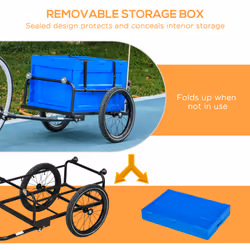 HOMCOM Bicycle Trailer with 65L Foldable Storage Box and Pneumatic Tyres, Blue