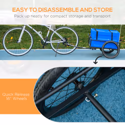 HOMCOM Bicycle Trailer with 65L Foldable Storage Box and Pneumatic Tyres, Blue - Additional view 4
