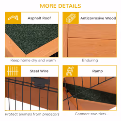 PawHut Wooden Rabbit Hutch, Antiseptic Outdoor, for 1-2 Rabbits - Orange
