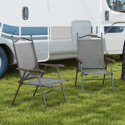 Outsunny Folding Chairs Set w/ Armrest, Breathable Mesh Fabric Seat, Dark Grey