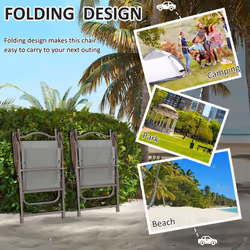 Outsunny Folding Chairs Set w/ Armrest, Breathable Mesh Fabric Seat, Dark Grey