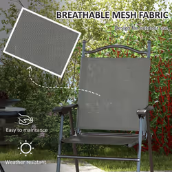 Outsunny Folding Chairs Set w/ Armrest, Breathable Mesh Fabric Seat, Dark Grey - Additional view 4