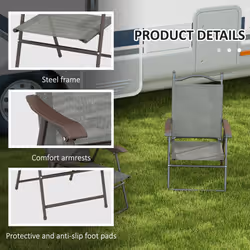 Outsunny Folding Chairs Set w/ Armrest, Breathable Mesh Fabric Seat, Dark Grey - Additional view 5