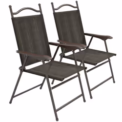 Outsunny Folding Chairs Set w/ Armrest, Breathable Mesh Fabric Seat, Dark Brown