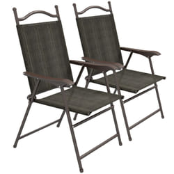 Outsunny Folding Chairs Set w/ Armrest, Breathable Mesh Fabric Seat, Dark Brown