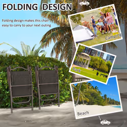 Outsunny Folding Chairs Set w/ Armrest, Breathable Mesh Fabric Seat, Dark Brown