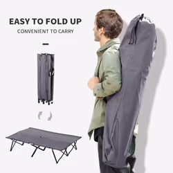 Outsunny Double Camping Folding Cot Outdoor Portable Sleeping Bed, Grey