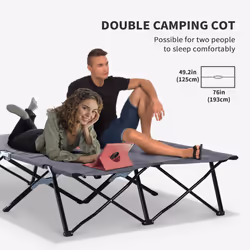 Outsunny Double Camping Folding Cot Outdoor Portable Sleeping Bed, Grey