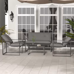 Outsunny 4 PCs Garden Sofa Set with 2 Armchairs Loveseat Coffee Table, Grey