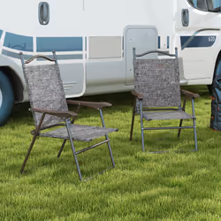 Outsunny Folding Chairs Set w/ Armrest, Breathable Mesh Fabric Seat, Grey