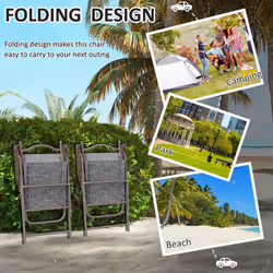 Outsunny Folding Chairs Set w/ Armrest, Breathable Mesh Fabric Seat, Grey