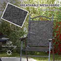 Outsunny Folding Chairs Set w/ Armrest, Breathable Mesh Fabric Seat, Grey - Additional view 4