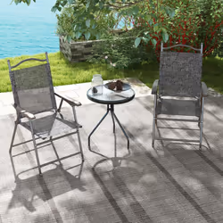 Outsunny Folding Chairs Set w/ Armrest, Breathable Mesh Fabric Seat, Grey - Additional view 6