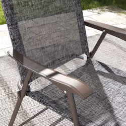 Outsunny Folding Chairs Set w/ Armrest, Breathable Mesh Fabric Seat, Grey - Additional view 7