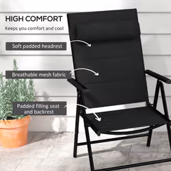 Outsunny 2 PCS Outdoor Folding Chairs, Dining Chairs w/ Padded Filling, Black