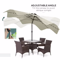 Outsunny Garden Parasol Umbrella with LED Lights and Tilt, Table Umbrella