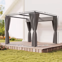 Outsunny 3 x 3(m) Pergola with Retractable Roof and Curtains, Light Grey