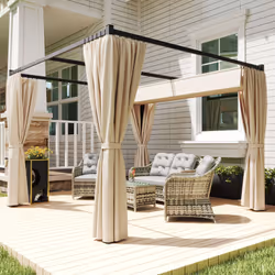 Outsunny 3 x 3(m) Pergola with Retractable Roof and Curtains, Beige