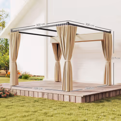 Outsunny 3 x 3(m) Pergola with Retractable Roof and Curtains, Beige