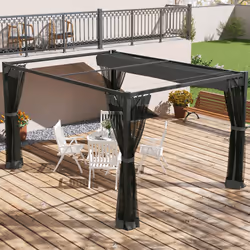 Outsunny 3 x 4m Pergola with Retractable Roof and Netting, Dark Grey