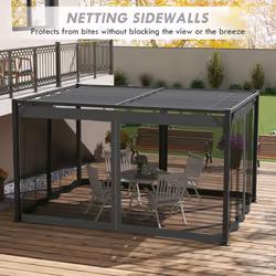 Outsunny 3 x 4m Pergola with Retractable Roof and Netting, Dark Grey