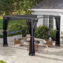 Outsunny 3 x 3 m Pergola with Retractable Roof and Netting, Dark Grey