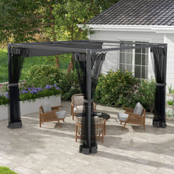 Outsunny 3 x 3 m Pergola with Retractable Roof and Netting, Dark Grey