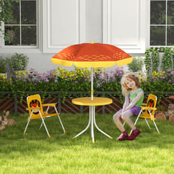 Outsunny Kids Bistro Table and Chair Set w/ Lion Theme, Adjustable Parasol