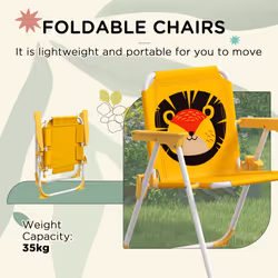 Outsunny Kids Bistro Table and Chair Set w/ Lion Theme, Adjustable Parasol