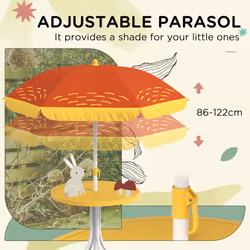 Outsunny Kids Bistro Table and Chair Set w/ Lion Theme, Adjustable Parasol