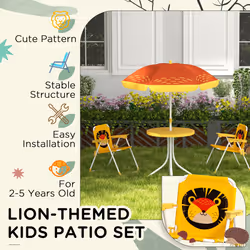 Outsunny Kids Bistro Table and Chair Set w/ Lion Theme, Adjustable Parasol - Additional view 4