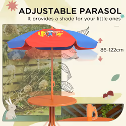 Outsunny Kids Bistro Table and Chair Set w/ Cowboy Theme, Adjustable Parasol