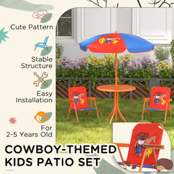 Outsunny Kids Bistro Table and Chair Set w/ Cowboy Theme, Adjustable Parasol - Additional view 4