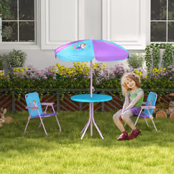 Outsunny Kids Bistro Table and Chair Set w/ Fairy Theme, Adjustable Parasol