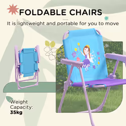 Outsunny Kids Bistro Table and Chair Set w/ Fairy Theme, Adjustable Parasol