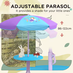Outsunny Kids Bistro Table and Chair Set w/ Fairy Theme, Adjustable Parasol