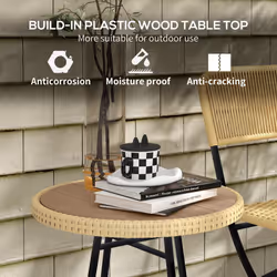 Outsunny PE Rattan Side Table for Indoor, Outdoor, Balcony, Patio, Natural