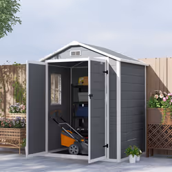 Outsunny Garden Shed 6'x4.5' Plastic Tool Storage House w/ Lockable Double Doors
