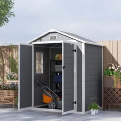 Outsunny Garden Shed 6'x4.5' Plastic Tool Storage House w/ Lockable Double Doors