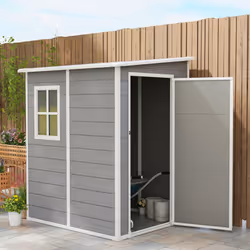 Outsunny Lean to Garden Shed 4'x5' Plastic Tool Storage House w/ Lockable Door