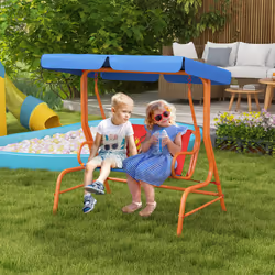 Outsunny 2 Seater Kids Swing Chair, Cowboy Themed with Adjustable Canopy