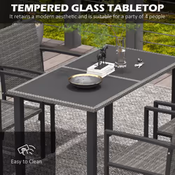Outsunny Rattan Garden Furniture for 4, Dining Table and Chairs, Grey - Additional view 4