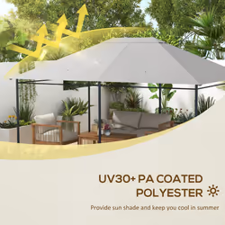 Outsunny 3 x 4m Gazebo Canopy Replacement Gazebo Roof Cover, Light Grey