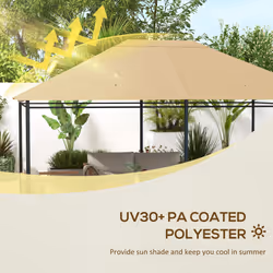 Outsunny 3 x 4m Gazebo Canopy Replacement Gazebo Roof Cover, Khaki